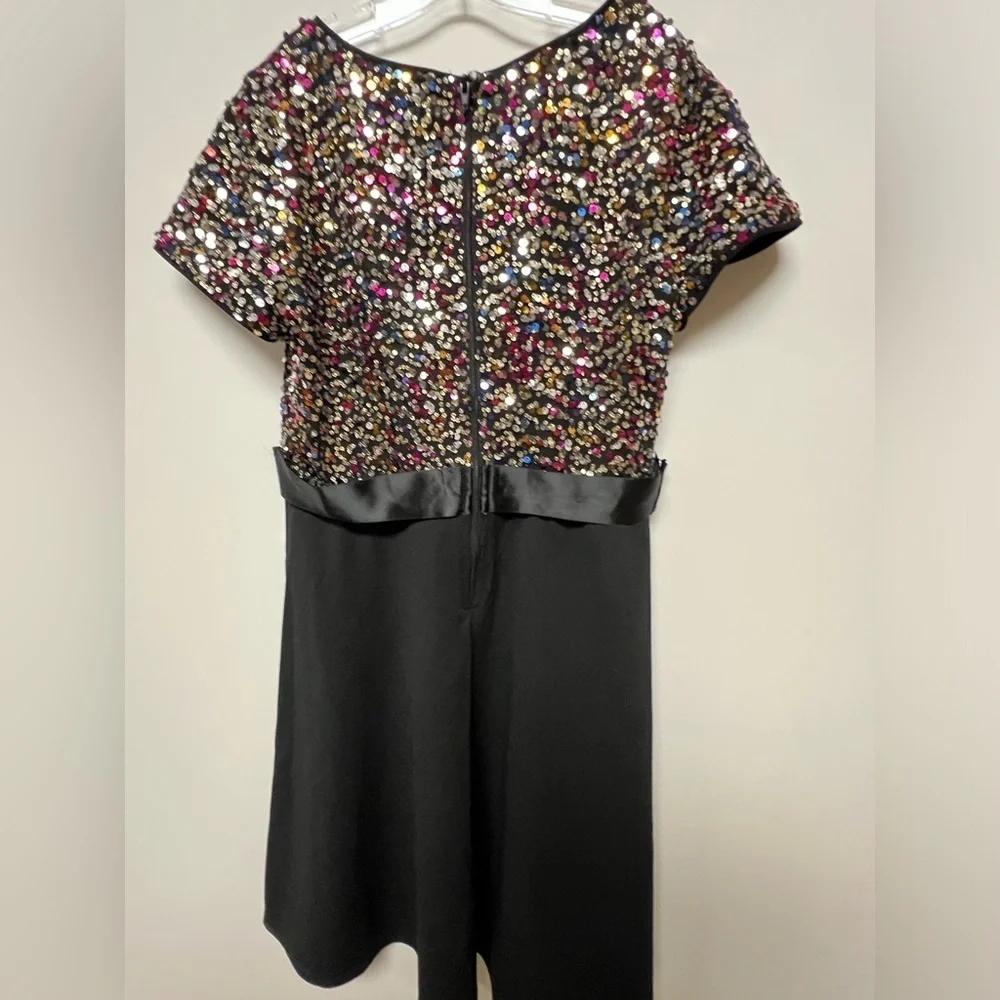 THREE PINK  HEARTS  BLACK W/MULTI-COLORED SEQUINS HOLIDAY OR PARTY DRESS.  XL